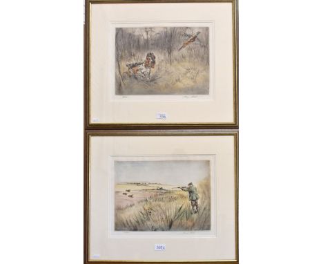 After Henry Wilkinson - Two coloured etchings - Spaniels flushing out a pheasant, ltd ed 76/150 and Grouse Shooting, ltd ed 1