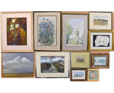 Mixed pictures to include Peter Mumford print, Diane Herbert snow clouds oil on canvas, Vicky Brandrick Downland track, Donal