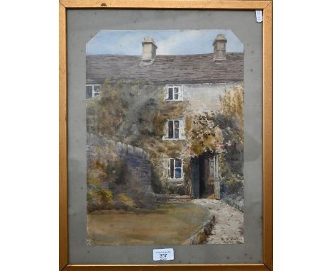 M W Goodwin? - Sketch of stone building, watercolour, signed and dated 1920, 40 x 29 cm&nbsp;