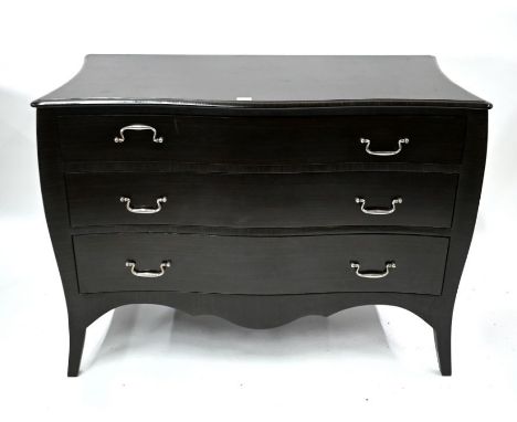 Julian Chichester, a contemporary commode chest in smoked oak, of three long drawers with polished steel handles, raised on s