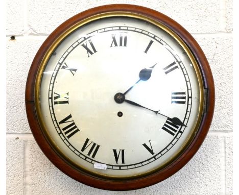 A mahogany cased English dial wall clock with eight-day fusee movement (missing pendulum), convex glass and dial with brass b
