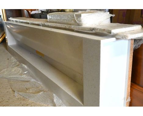 Two Dupont trough sinks each with upstands, in simulated pale limestone, 180 cm log, 25 cm high, 40 cm deep