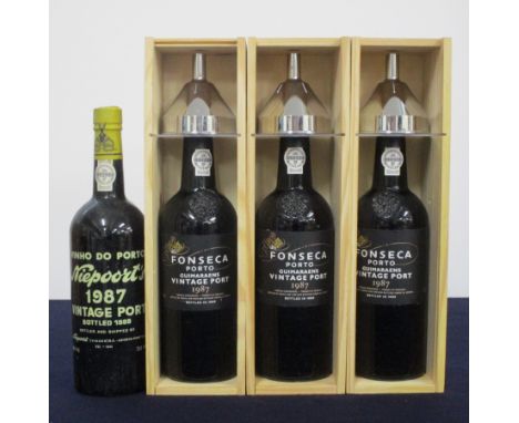 3 bts Fonseca Guimaraens 1987 Vintage Port ind owc 1 bt Niepoort 1987 Vintage Port Above four bottles