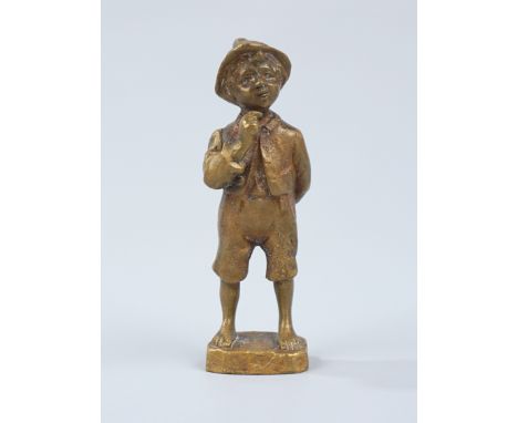 Julius Paul Schmidt-Felling (* 1835 in Berlin - 1920), Stehender, sinnierender Knabe, Bronze H.8,4cm, verso in Plinthe signie