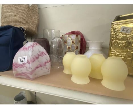 A quantity of lamp shades including 1930's mottled pink deco shade