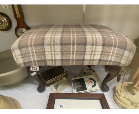 A tapestry tartan topped bedroom stool on Queen Anne legs (52cm x 40cm x 37cm high)
