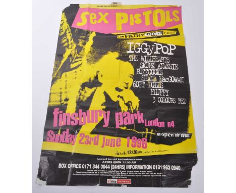 Sex Pistols, The Filthy Lucre Tour promotional poster for the Finsbury Park show Sunday 23rd June 1996, supporting acts inclu