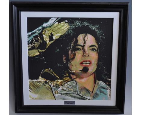 Michael Jackson, a portrait print with plaque below "King Of Pop 1958-2009", limited edition no. 43/1958, with Osborne &amp; 