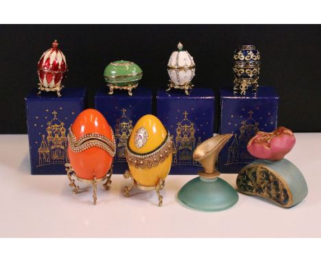 A collection of Atlas Editions Faberge style collectable egg ornaments.