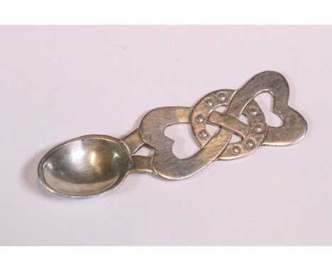 20th Century silver hallmarked miniature spoon in the form of a Welsh loving spoon, maker marked for Keith Hamilton-Gabb, ass