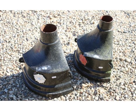 Pair of cast iron drain hopper heads with rose flower decoration, both measures 35cm