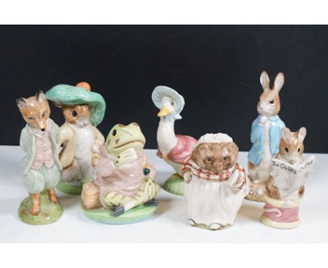 Group of Beatrix Potter figurines to include Royal Albert 'Peter with Red Pocket Handkerchief', 'Benjamin Bunny' 'Jeremy Fish