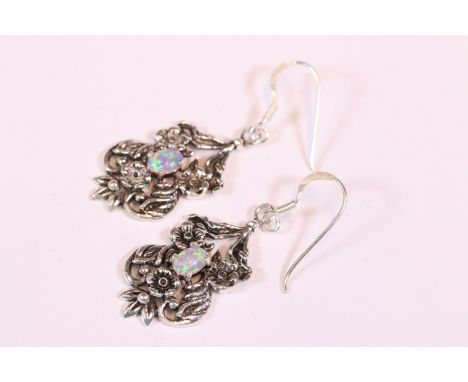 Pair of silver and opal set drop earrings 