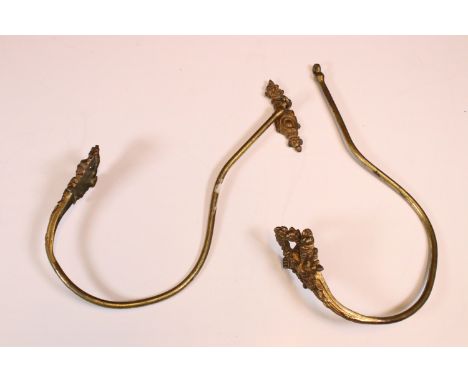 Pair of gilt metal ornate curtain tie back hooks 