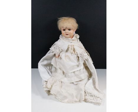 Armand Marseille, Germany bisque head doll in cotton and lace clothes, stamped makers name and No.996 to the base of head, H 