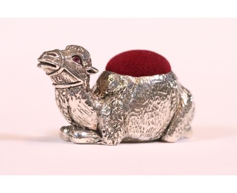 Silver plated camel pin cushion 
