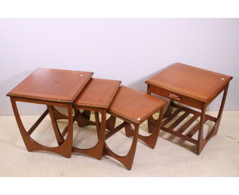 G Plan nest of tables in the Astro pattern together with a matching coffee table with slatted under tier shelf. Measures 52 x