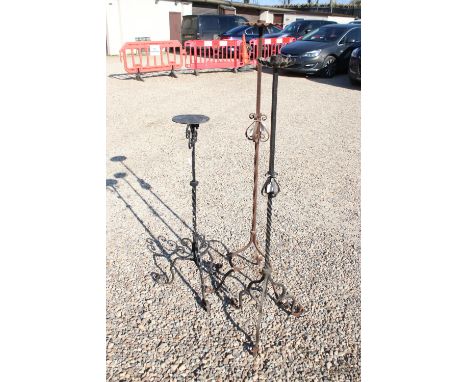 Group of three wrought iron candlestick stands, tallest measures H 146cm