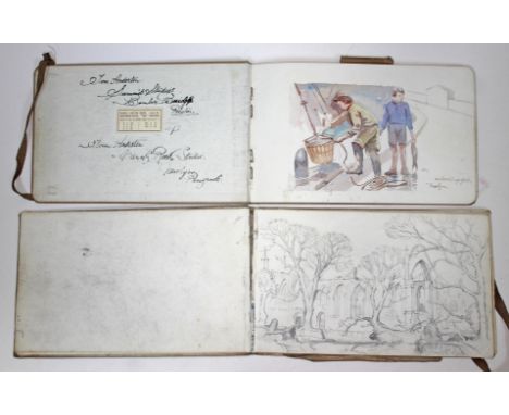 Tom Anderton, two artist's sketch books containing various watercolours and sketches, landscapes and figures, titled/annotate