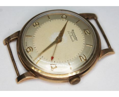 A 1960s Rotary 9ct gold manual wind wristwatch with signed silver and champagne dial, gold hands and alternate hour markers a