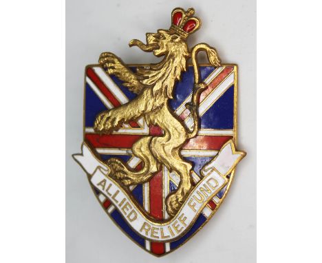A WWII Cartier Allied Relief Fund enamel and gilt metal badge, 42mm x 30mm.  