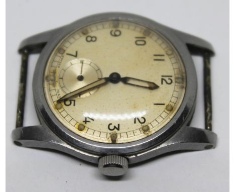 A 1940s Record Watch Co Army Time Piece, stainless steel manual wind wristwatch with unsigned champagne dial, black Arabic nu