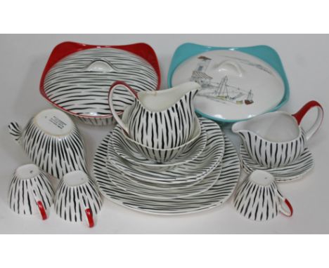 Jessie Tait Midwinter Stylecraft Zambesi Fashion Shape part tea and dinner service comprising a tureen, two cream jugs, sauce