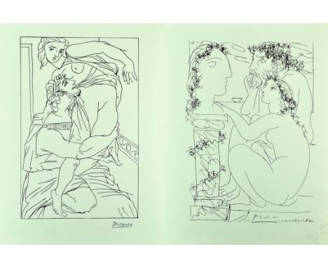 Pablo Picasso (Spanish, 1881-1973)
Two black and white serigraph prints 
Signed in plate
59cm x 44.5cm (23" x 17.5")

Each un