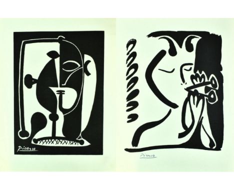 Pablo Picasso (Spanish, 1881-1973)
Two black and white serigraph prints
Signed in plate
59cm x 44.5cm (23" x 17.5")

Each unf