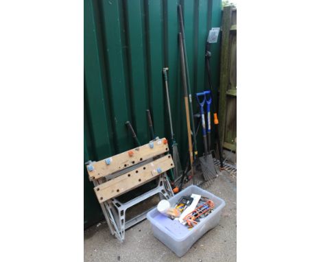A 'Workmate' bench and assorted tools