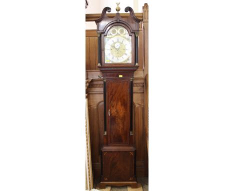 A mid 19th Century inlaid mahogany and oak eight day longcase clock, with an eight bell hammer strike and gong, ornate brass 