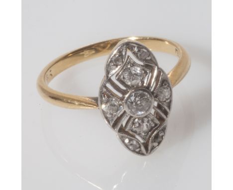 Edwardian diamond ring set in an openwork plaque design, on 18ct gold shank. Size K  Condition - overall good for age, chips 