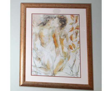 Original Serigraph on paper of a semi clad couple, titled "Rites of Spring", limited edition by Gary Benfield 81cm x 65cm - s