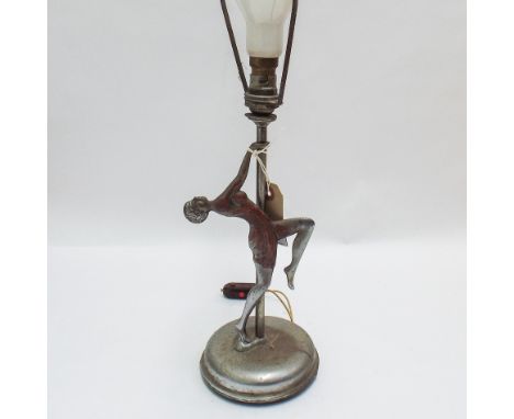 1930's art deco metal table lamp with dancing girl figure, appx 20" high