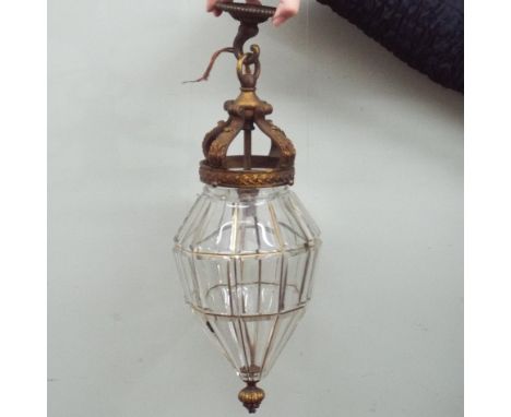 Gilt and glass hanging electric light pendant with bevelled glass 