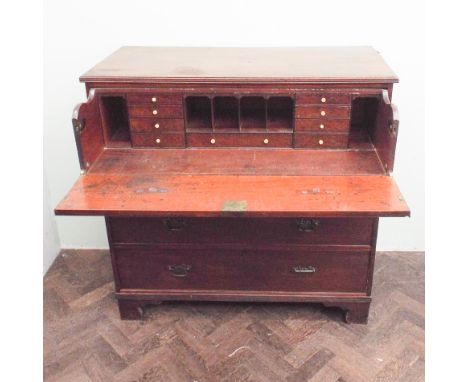 Georgian mahogany secretaire chest of four long drawers standing on bracket feet, 43" wide x 42" high 