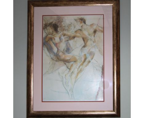 Original Serigraph on paper titled "Dance I" by Gary Benfield, limited edition, depicting a nude couple, 84cm x 66cm includin