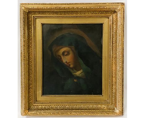 AFTER CARLO DOLCI - PORTRAIT OF THE YOUNG VIRGIN MARY - OIL ON CANVAS IN GILT FRAME - 26CMS X 21CMS