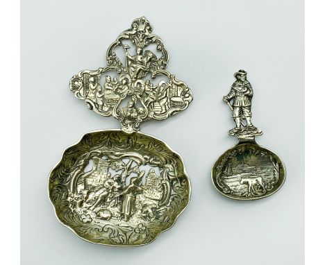 LARGE HALLMARKED TEA CADDY SPOON (DUTCH) & ANOTHER SMALL GERMAN TEA CADDY SPOONAPP.SIZE: 12cm x 7cm
