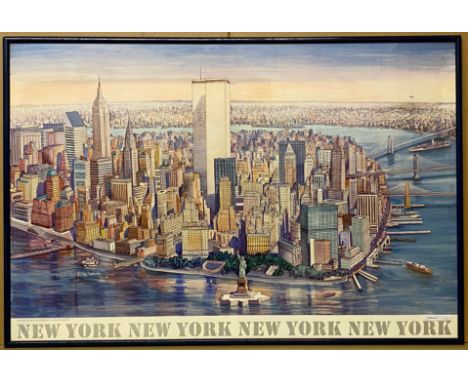 VINTAGE LETIZIA PITIGLIANI FRAMED NEW YORK CITY WORLD TRADE CENTER POSTER