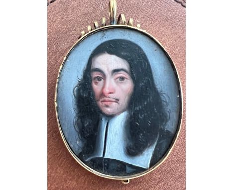 Franciszek Smiadecki (FL c1664). Anglo-Polish). Oil on copper. Portrait miniature of a Gentleman”.Measures 4.8cm x 5.5cm.Cond
