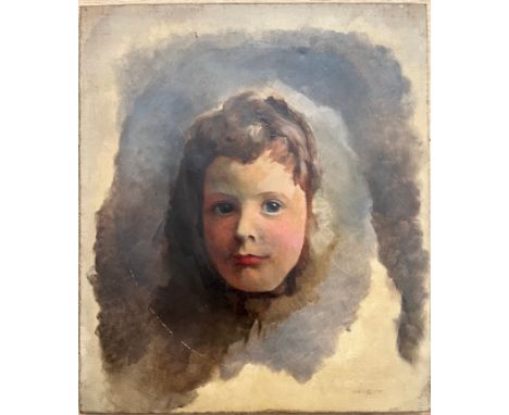 Follower of Henry Scott Tuke (1858-1929). British. Oil on canvas. “Portrait of Mary Dalrymple”. Signed with initials and insc