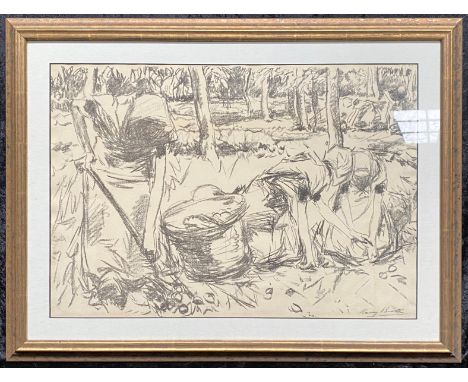 HARRY BECKER LITHOGRAPH THE POTATO PICKERS