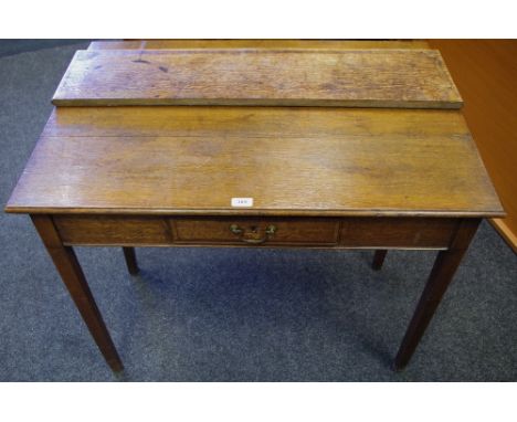 A George III oak sofa table, single cock beaded drawer to frieze, tapering style legs c1800