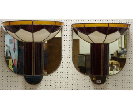 A pair of reproduction 'Tiffany' style Art Deco wall light sconces