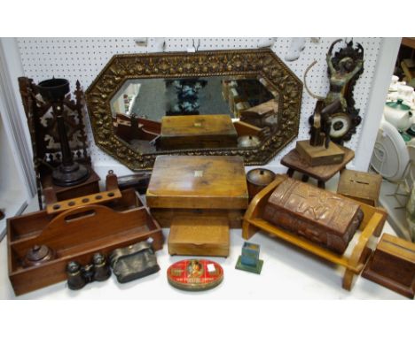 Boxes &amp; Objects - a Victorian mahogany writing box, vacant brass cartouche; a Victorian oak barometer; parquetry box; 20t