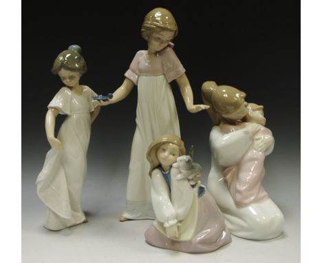 Nao figures - How Pretty No.1110; Girl with rabbit; Girl with baby sister; Girl with chamberstick. (4)