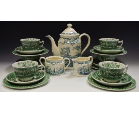 A Mason's Romantic pattern trio comprising of coffee pot, sugar bowl and cream jug; a Wood's &amp; Sons Westminster pattern t