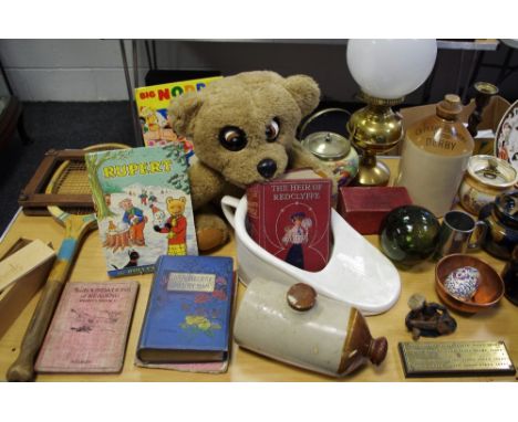 Juvenalia - a Nookie bear; Harrods cased set of dominoes, annuals; etc. Boxes &amp; Objects - stoneware advertising flagon; o