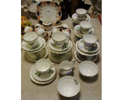 Ceramics - teawares including teacups, saucers, plates, sucrier, etc, various makes including Colclough pattern 6699;  Burlei